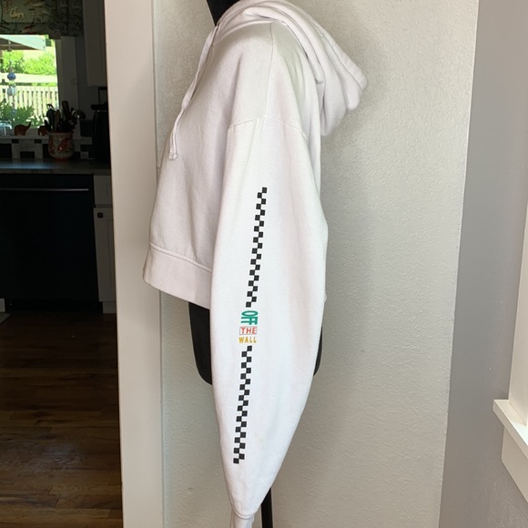 Vans Cropped Hoodie Sweatshirt White Logo Checkerboard Sleeve L Skater Y2K Chill - Picture 3 of 10